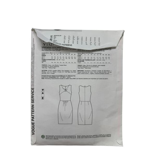 VOGUE Anne Klein Twist Front Pleated Dress Pattern V1327 Size A5 Uncut Career - Picture 2 of 5